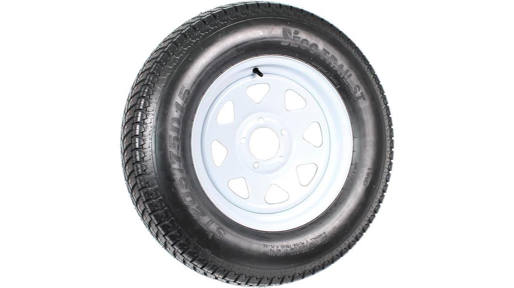 trailer tire on white spoke wheel